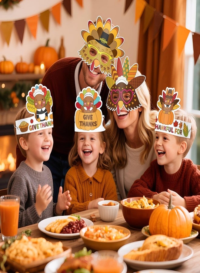 BkeeCten Thanksgiving Coloring Turkey Set - 96 Packs Turkey Coloring Headbands & Masks, DIY Craft Art Classroom Activity, School Party Supplies, Family Gathering Holiday Celebration Decor - Image 5